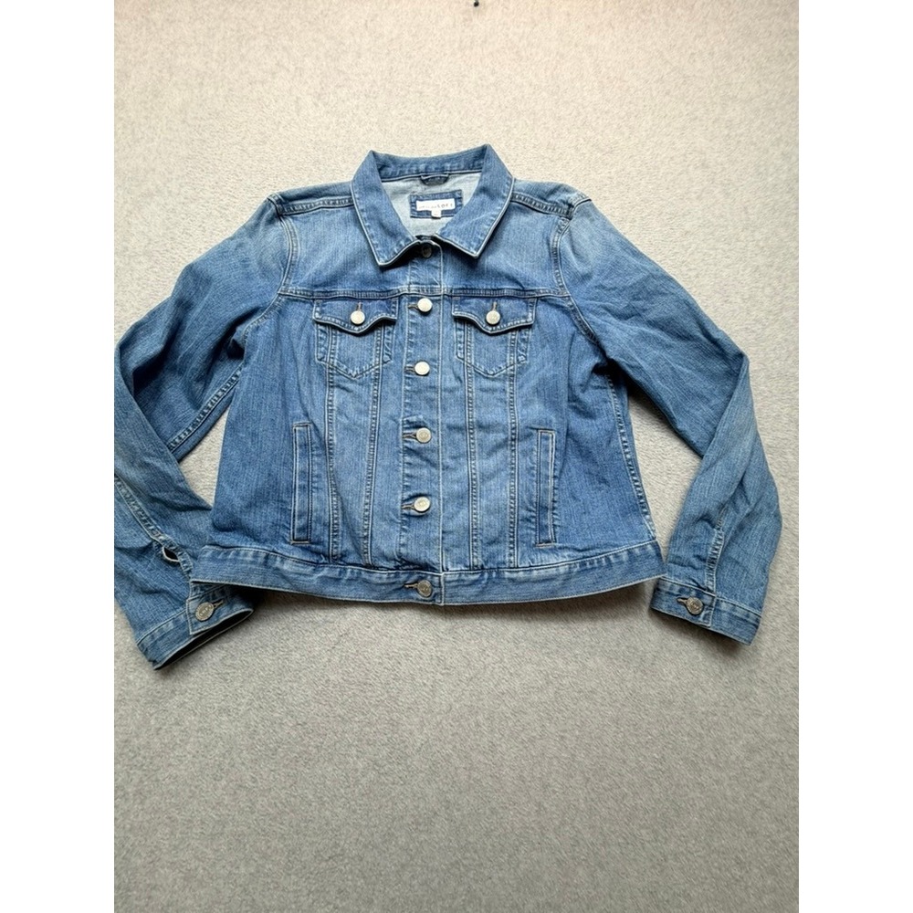 LOFT Womens XL Medium Wash Denim Trucker Jacket Blue Button Up Jean Coat